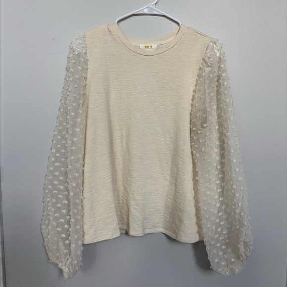 Anthropologie Maeve Cream Blouse with Sheer Puff Sleeves, worn twice, women's L - Picture 6 of 12